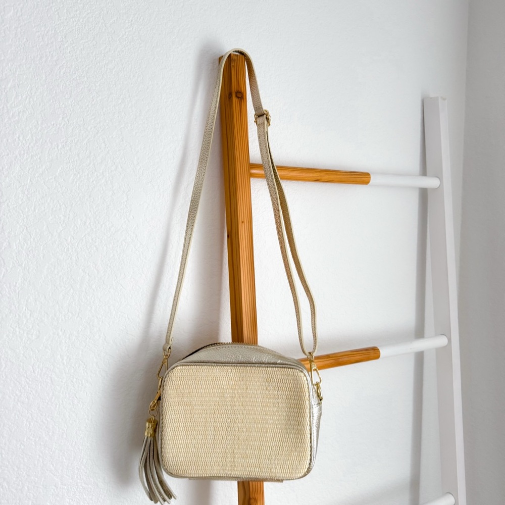 Gold & Natural Woven Crossbody Bag with Tassel - Picture 5 of 14